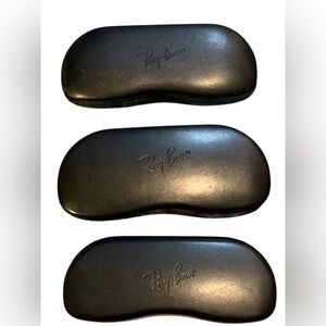 Ray Ban Black Leather Hard Shell Protective Clamshell Eye glass Case Lot Of 3